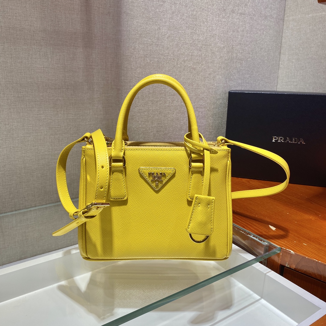 Prada Mini Galleria Saffiano Leather Bag Tote Shoulder Bag Yellow 1BA906